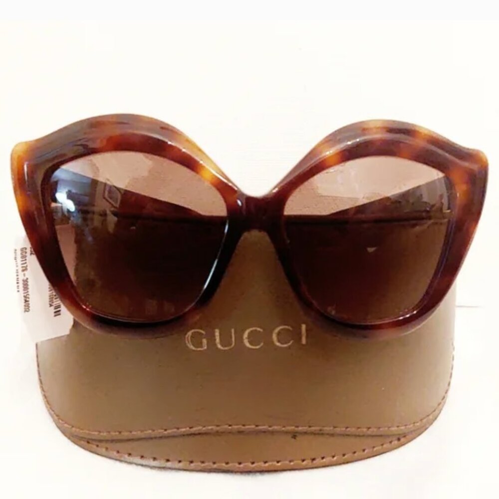 Designer Gucci Oversized Cat Eye Havana Sunglasses - New